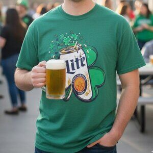Miller Lite St. Patrick's Day T-Shirt | Shamrock Beer Can Graphic Tee | Size 2XL